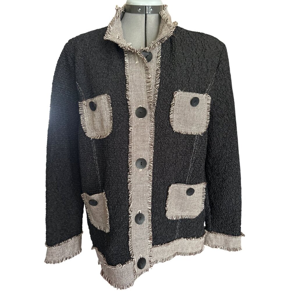 Katie Todd Womens Black Textured Button Down Long Sleeve Jacket Size M - Picture 2 of 8
